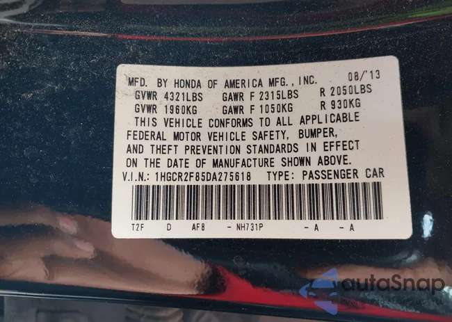 1HGCR2F85DA275618: 43222797