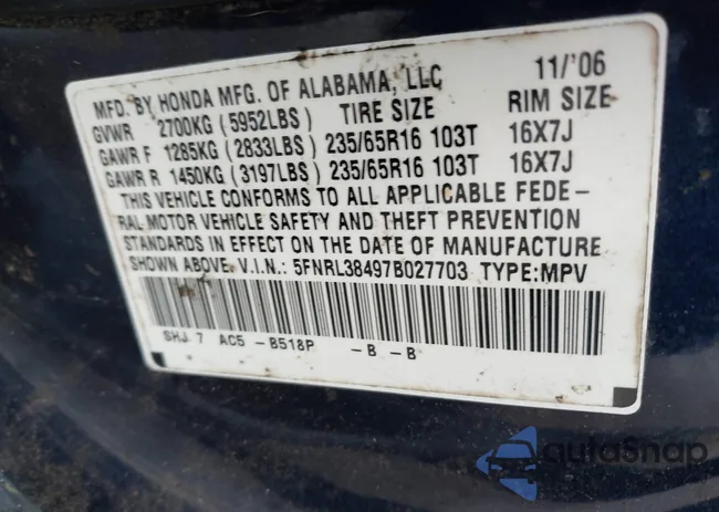 5FNRL38497B027703: 43222812