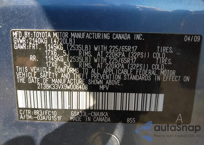 2T3BK33VX9W006408: 43222825