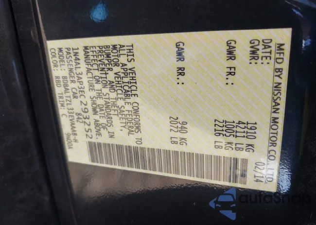 1N4AL3AP3EC293252: 43223953