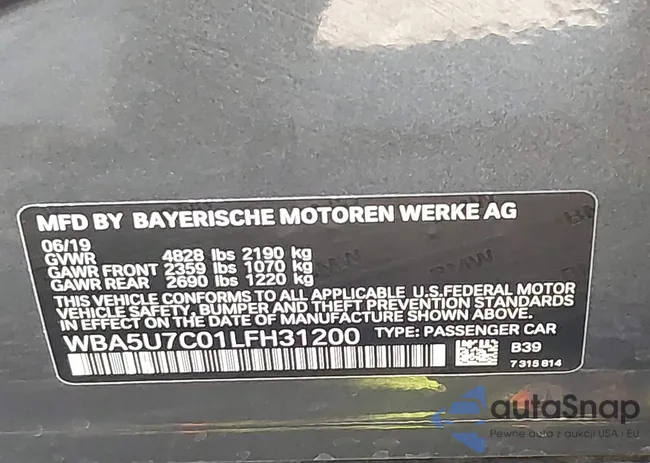 WBA5U7C01LFH31200: 43223965