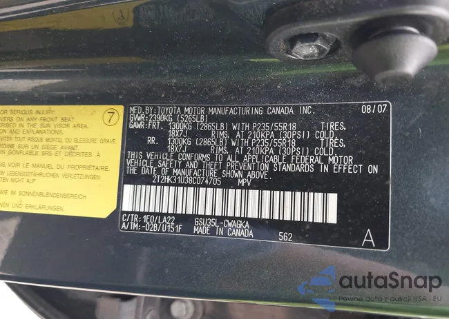 2T2HK31U38C074705: 43224151