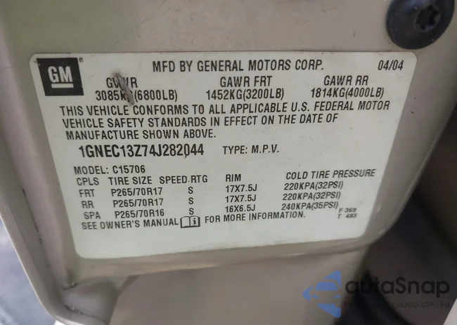 1GNEC13Z74J282044: 43224340