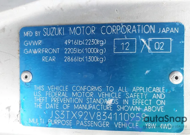 JS3TX92V834110959: 43223519