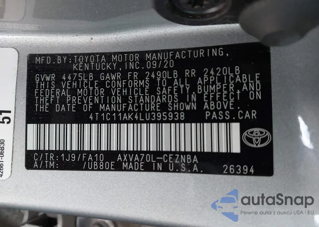 4T1C11AK4LU395938: 43223545