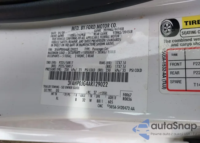 3FAHP0JG4AR129022: 43223565