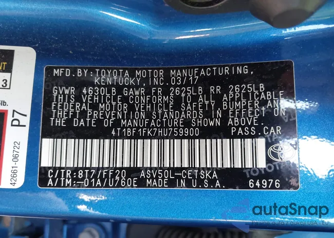 4T1BF1FK7HU759900: 43223606