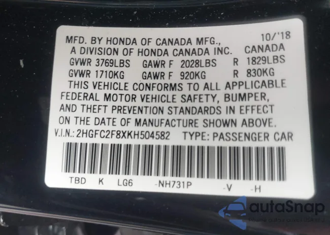 2HGFC2F8XKH504582: 43223669