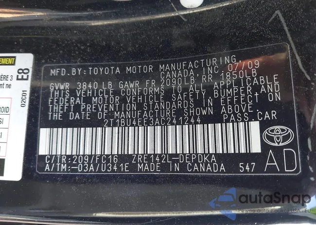 2T1BU4EE3AC241244: 43224974