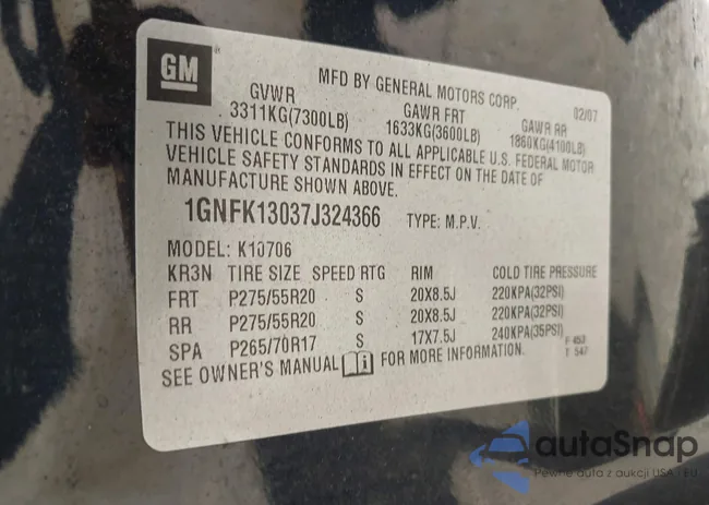 1GNFK13037J324366: 43225193