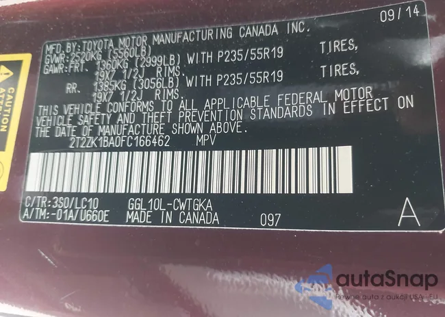 2T2ZK1BA0FC166462: 43225433