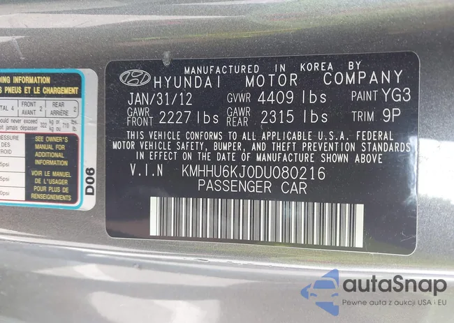 KMHHU6KJ0DU080216: 43224548