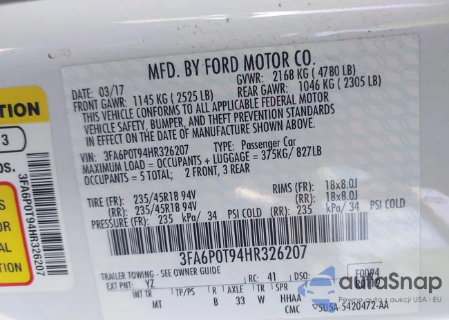 3FA6P0T94HR326207: 43224642