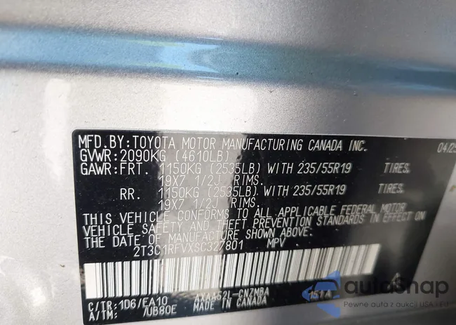 2T3C1RFVXSC327801: 43224830