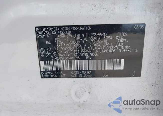 JTMBD32V585181098: 43225903