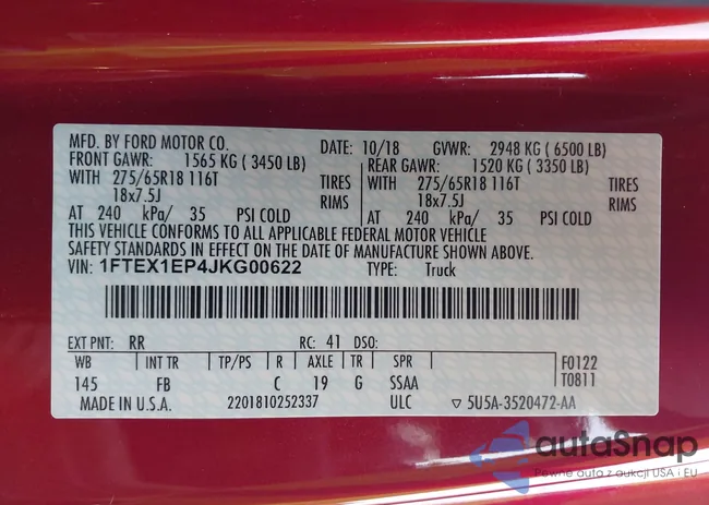 1FTEX1EP4JKG00622: 43226010