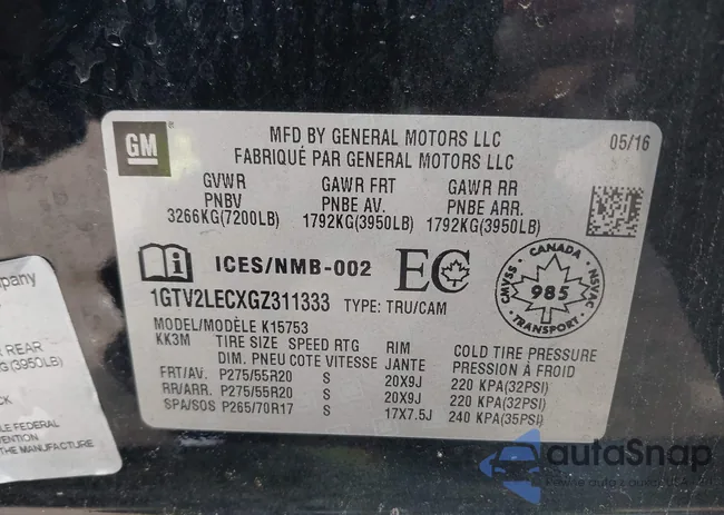 1GTV2LECXGZ311333: 43226021