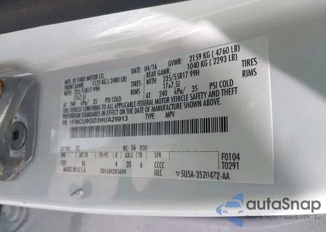 1FMCU9GD3HUA29913: 43226158