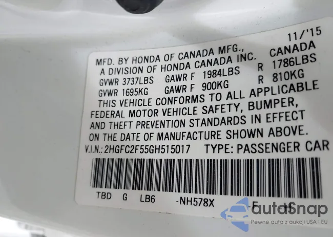 2HGFC2F55GH515017: 43226292