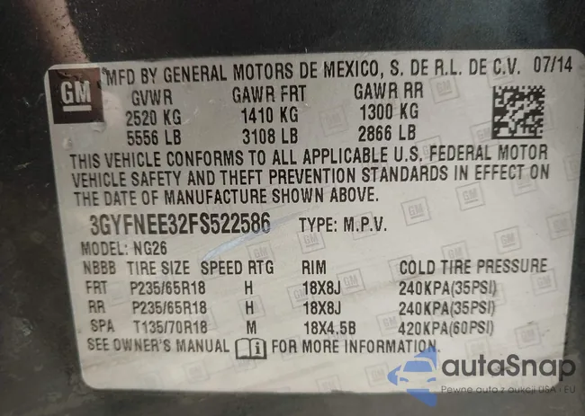 3GYFNEE32FS522586: 43225602