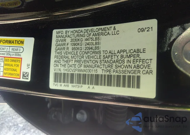 1HGCV2F99MA030115: 43225630