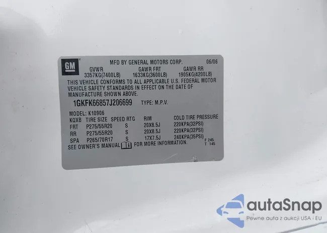 1GKFK66857J206699: 43225663