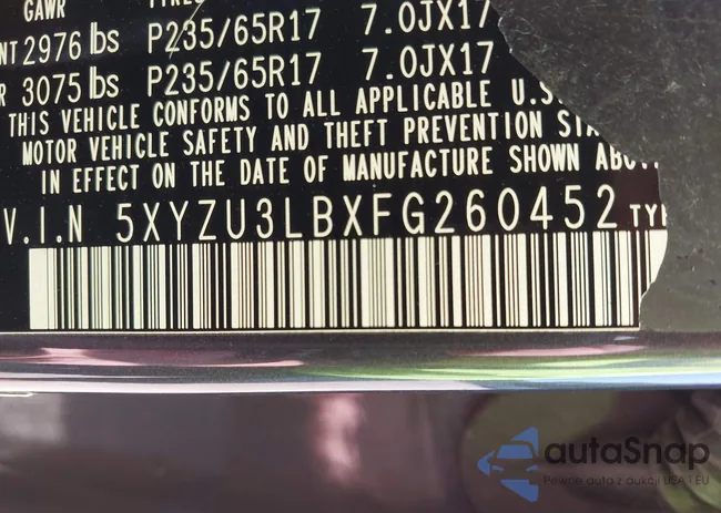 5XYZU3LBXFG260452: 43225820