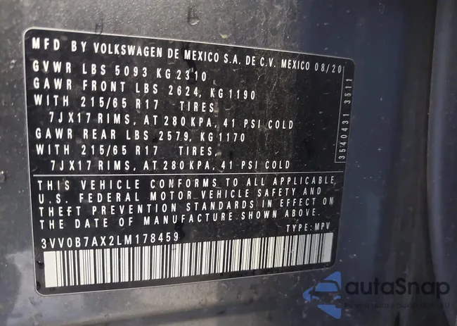 3VV0B7AX2LM178459: 43227012