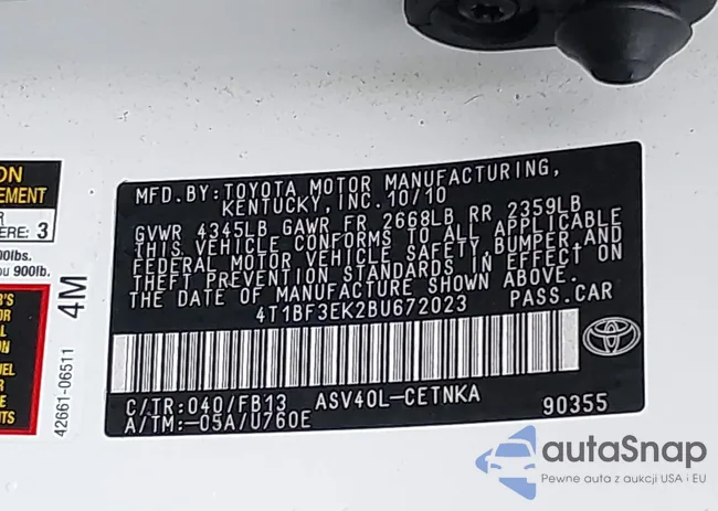 4T1BF3EK2BU672023: 43227242