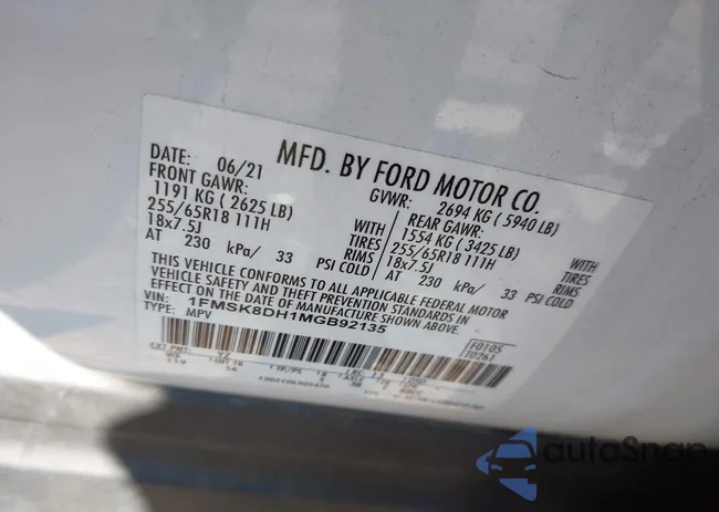 1FMSK8DH1MGB92135: 43227245