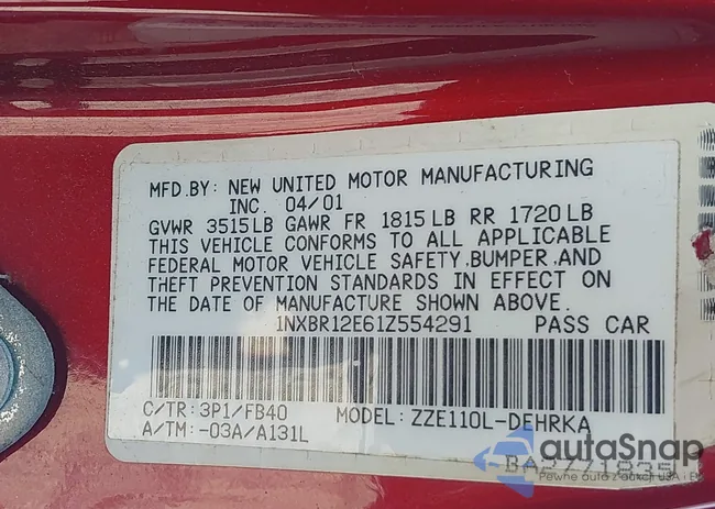 1NXBR12E61Z554291: 43227295