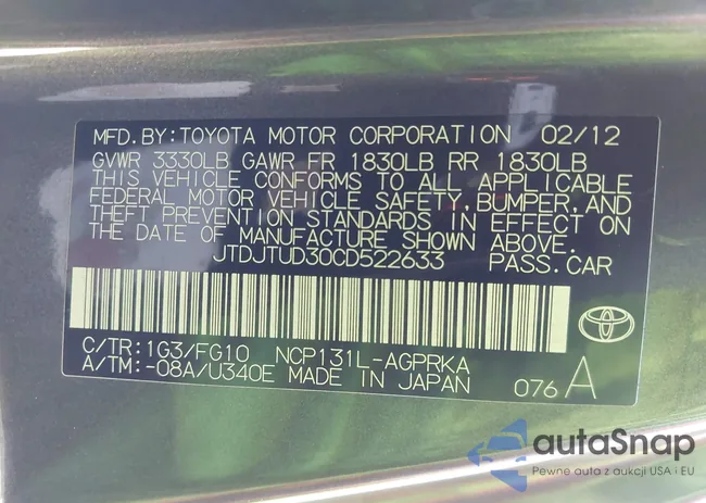 JTDJTUD30CD522633: 43227452