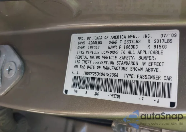 1HGCP26349A182364: 43227455