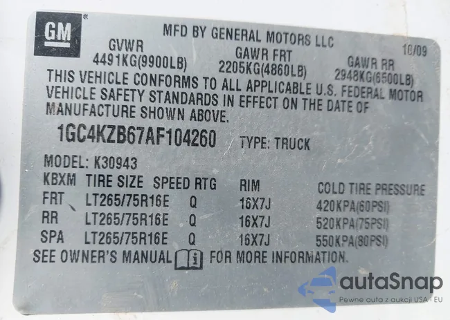 1GC4KZB67AF104260: 43227459