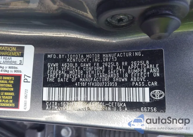 4T1BF1FK0DU723959: 43226480