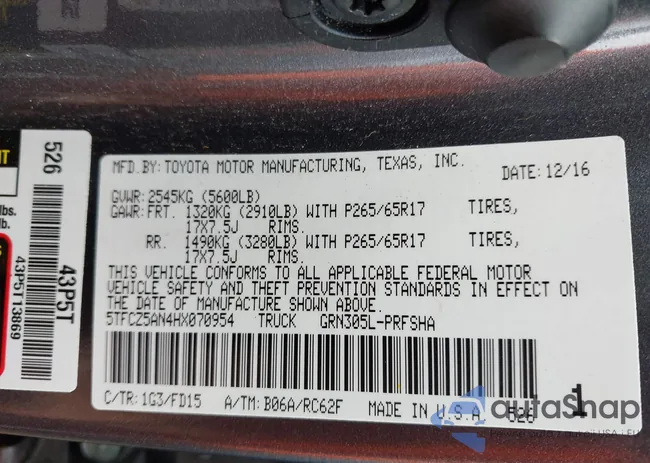 5TFCZ5AN4HX070954: 43226718