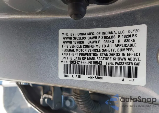 19XFC1F36LE015543: 43226782