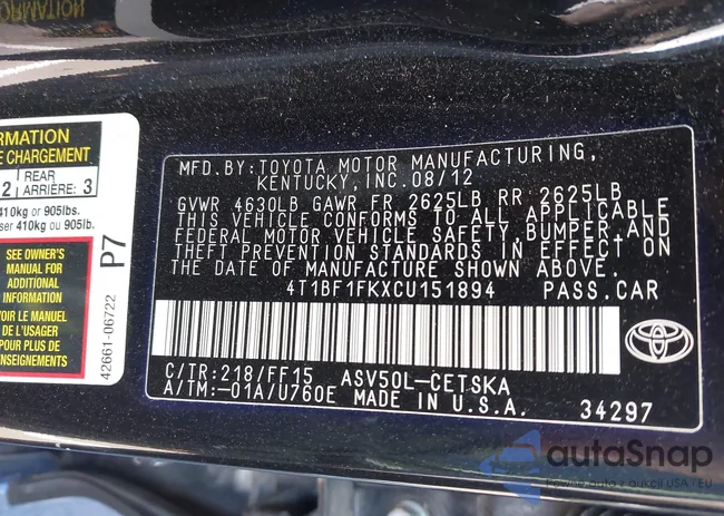 4T1BF1FKXCU151894: 43226820