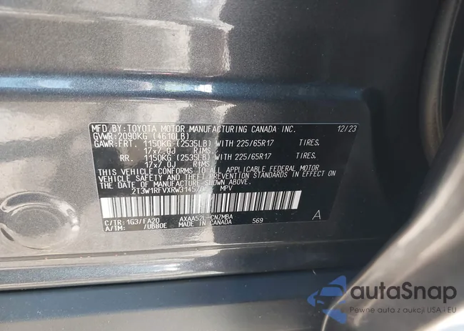 2T3W1RFVXRW314570: 43227885