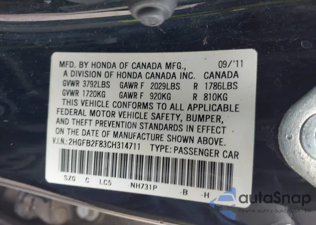 2HGFB2F83CH314711: 43227929