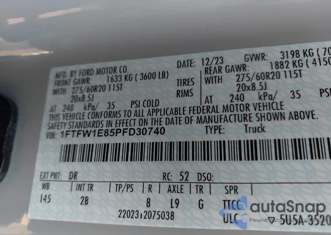 1FTFW1E85PFD30740: 43228199