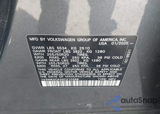 1V2WE2CA2SC210398: 43227541