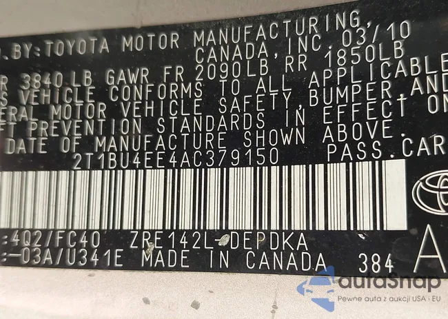 2T1BU4EE4AC379150: 43227706