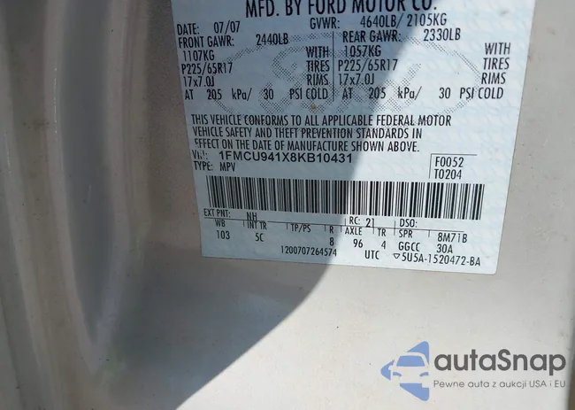 1FMCU941X8KB10431: 43228884