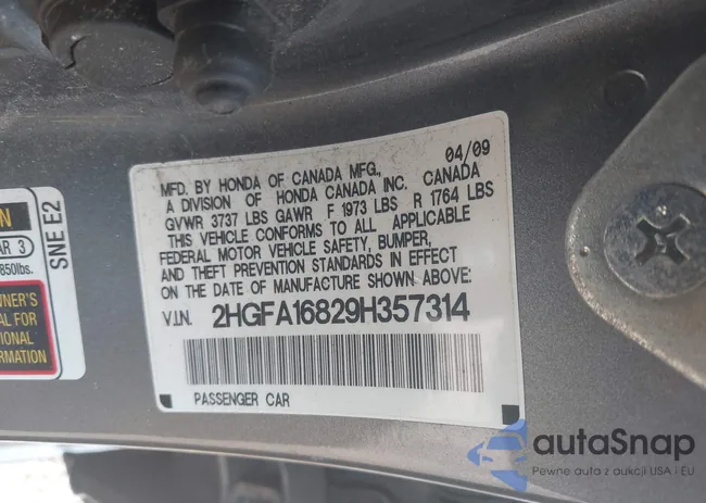 2HGFA16829H357314: 43229013