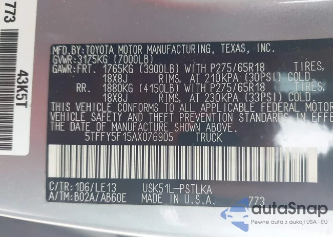 5TFFY5F15AX076905: 43229120