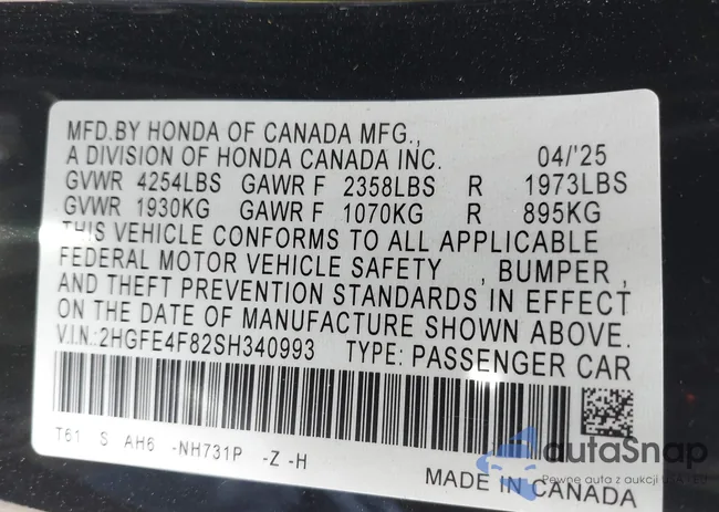 2HGFE4F82SH340993: 43229300