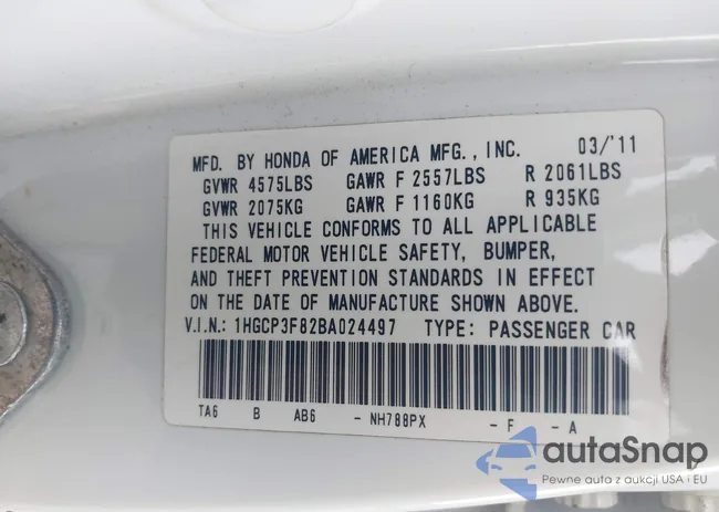 1HGCP3F82BA024497: 43229302