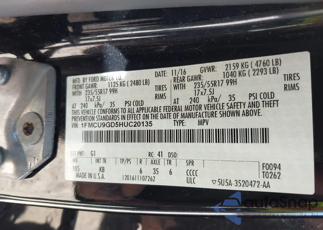 1FMCU9GD5HUC20135: 43229327