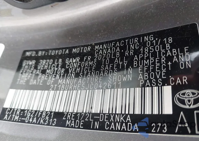 2T1BURHE5JC042611: 43229371